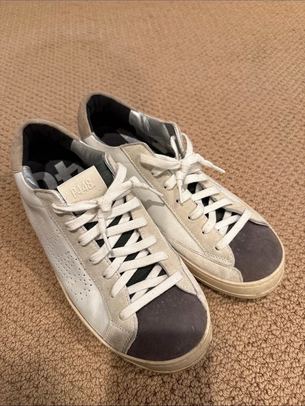 P448 Men's Low-Top Sneakers in White, Gray, and Taupe